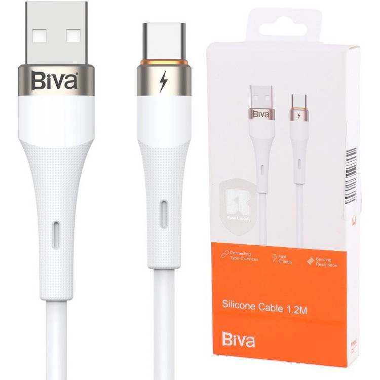 کابل شارژ فست شارژ تایپ C تمام سیلیکون اصلی از برند c-21T Biva