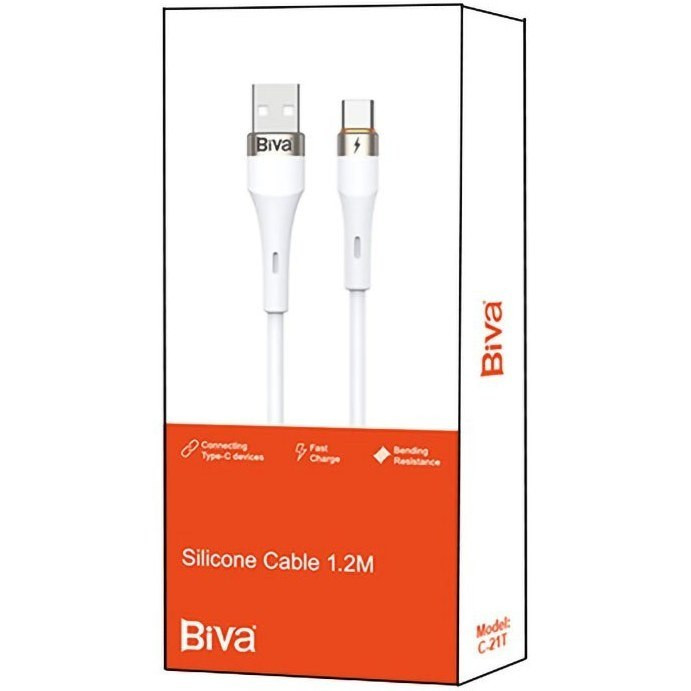 کابل شارژ فست شارژ تایپ C تمام سیلیکون اصلی از برند c-21T Biva